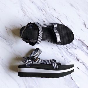 black and white platform tevas